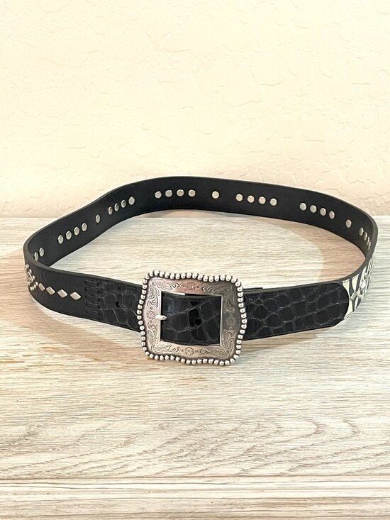 Vintage Ariat Belt Black Leather Zebra Stripe Stud Silver Buckle 2007 Size 38 main image 3